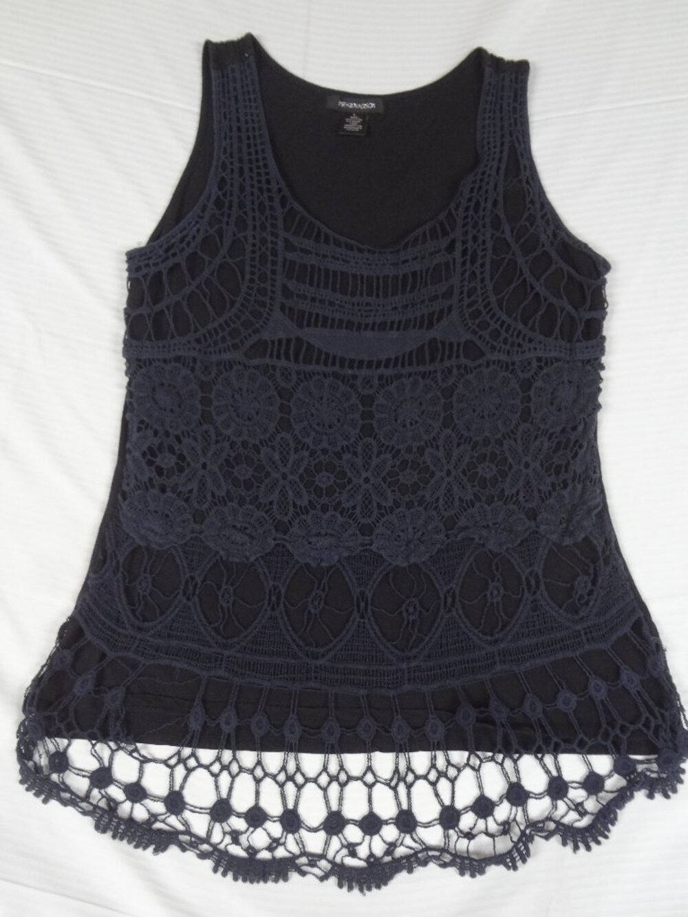 89TH & MADISON LACE FRONT TANK TOP LARGE BLACK WOMENS T-SHIRT L812